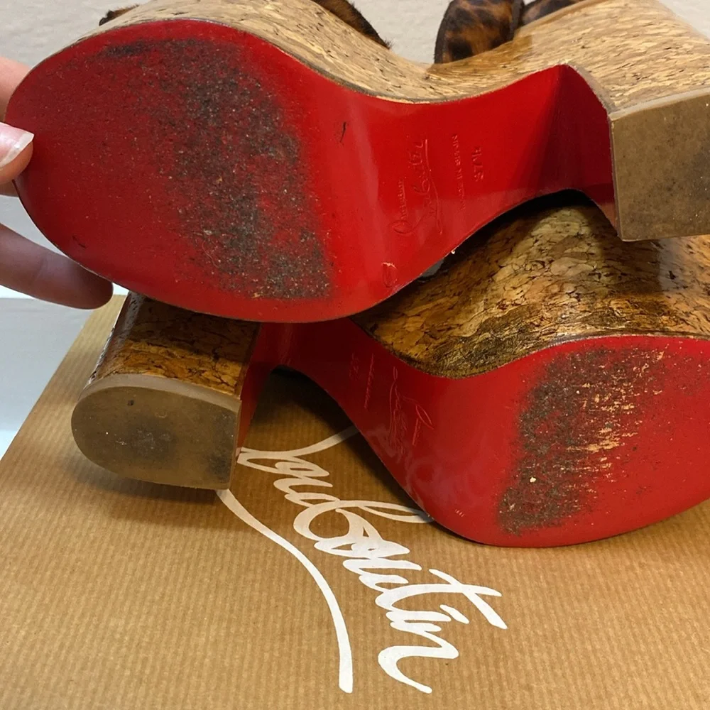 Super dombasle 160 pony leopard heels - red bottoms cork cheetah print -Y2K 37.5 - Picture 5 of 10